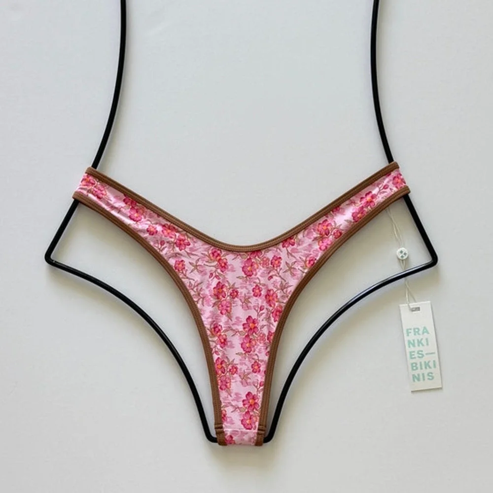 Frankies Bikinis Full Moon Floral Micro Bikini Bottom - Watercolor Hibiscus - L